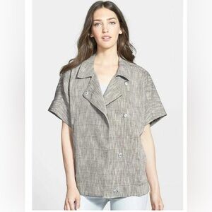 EILEEN FISHER Dark Pearl Gray Cotton Linen Linear Slub Boxy Jacket